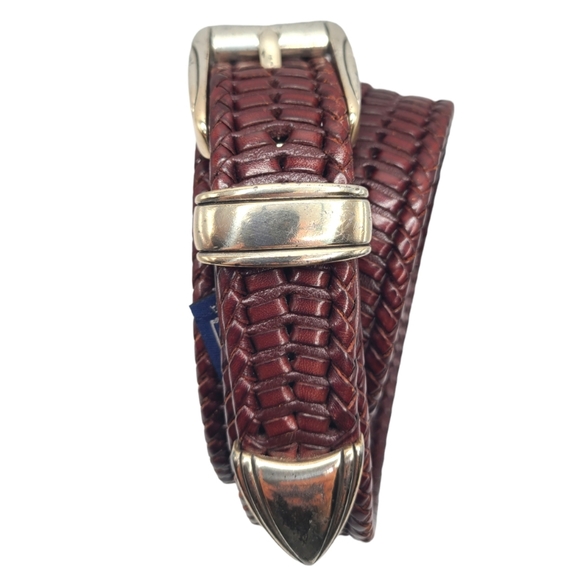 Bill Adler Studio Brown Genuine Leather Belt Woven Braid Silver Hardware Men 36 - Picture 11 of 14